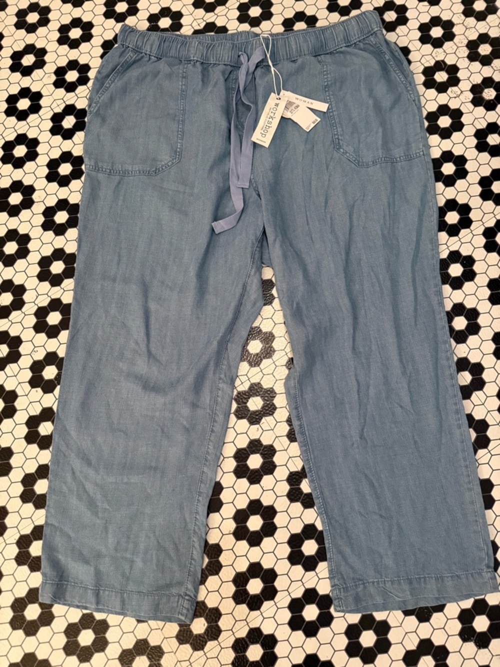 Workshop Tencel size XXL Light Blue Drawstring Chambray Pants